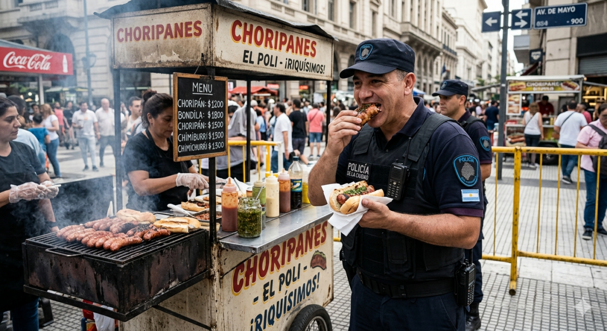 Policía va a clausurar puestito de choripan y termina almorzando gratis (copia)