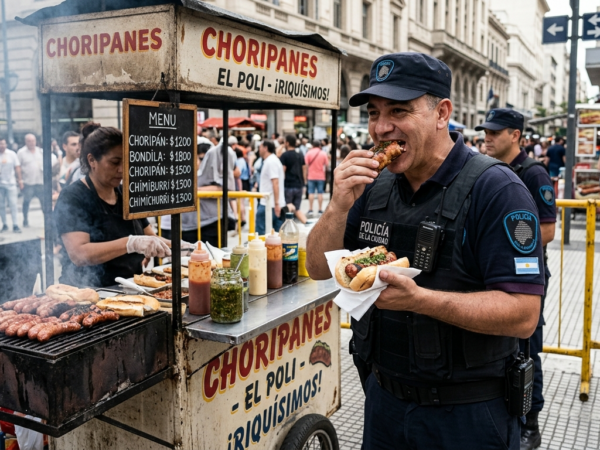 Policia va a clausurar puestito de choripan y termina almorzando gratis